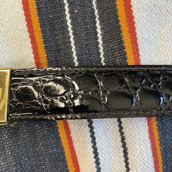 Vintage Caggiano 22k Gold Plated Leather Belt. Reversible. Push Center. Italy. - Picture 4 of 11